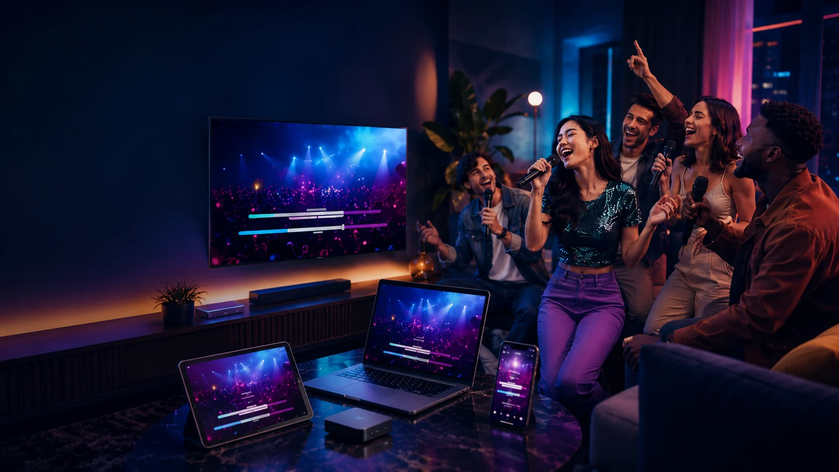 Plataforma de karaoke online em vários dispositivos
